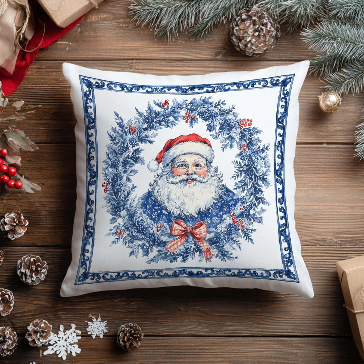 Blue Christmas Toile Pillow Covers, 18x18, Set of 2