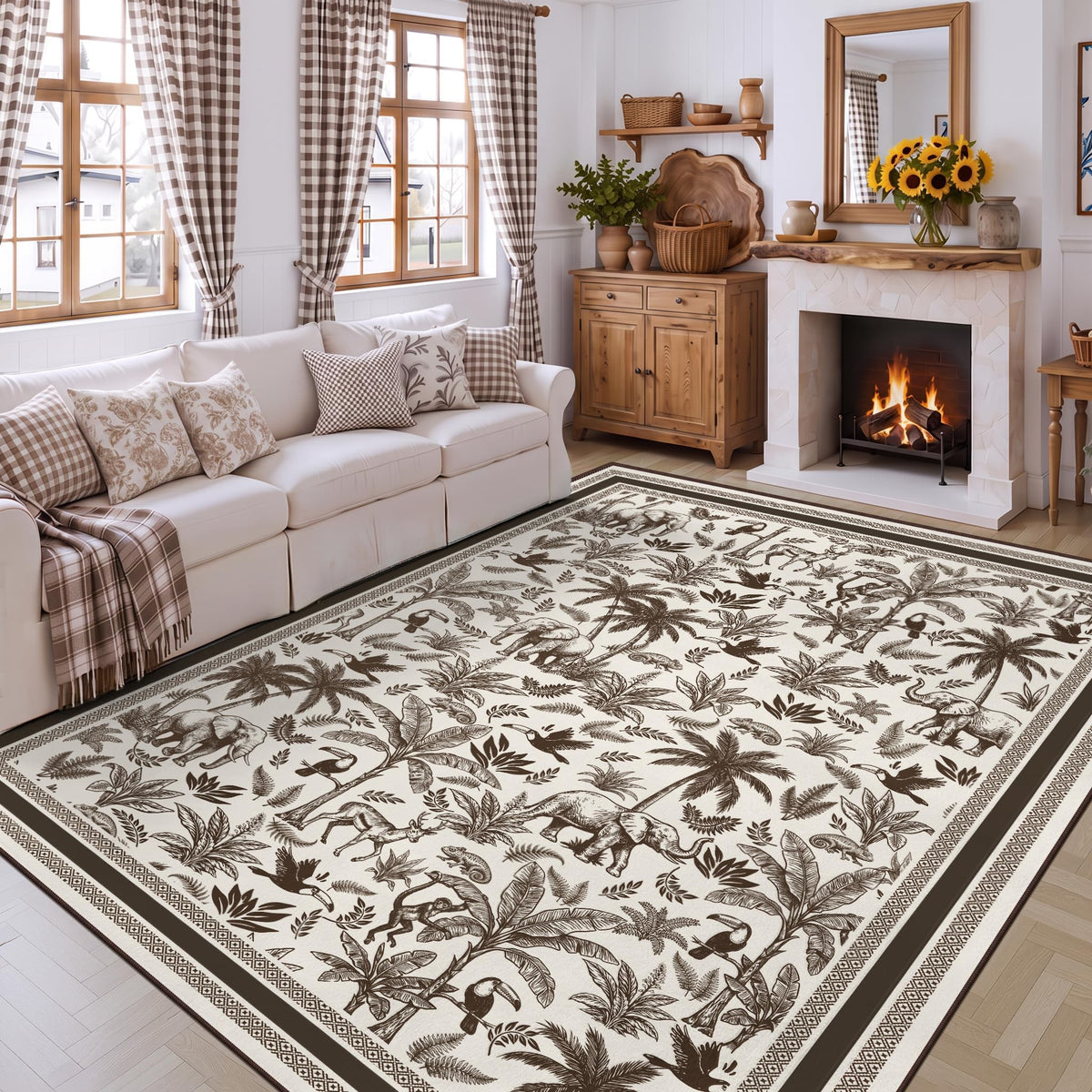 Washable French Toile Area Rug