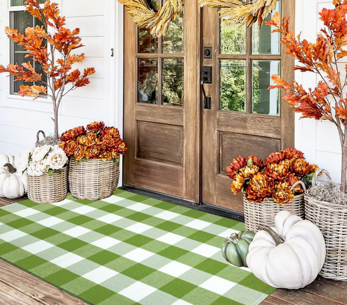 Light Blue Buffalo Plaid Cotton Door Mat, 24x35