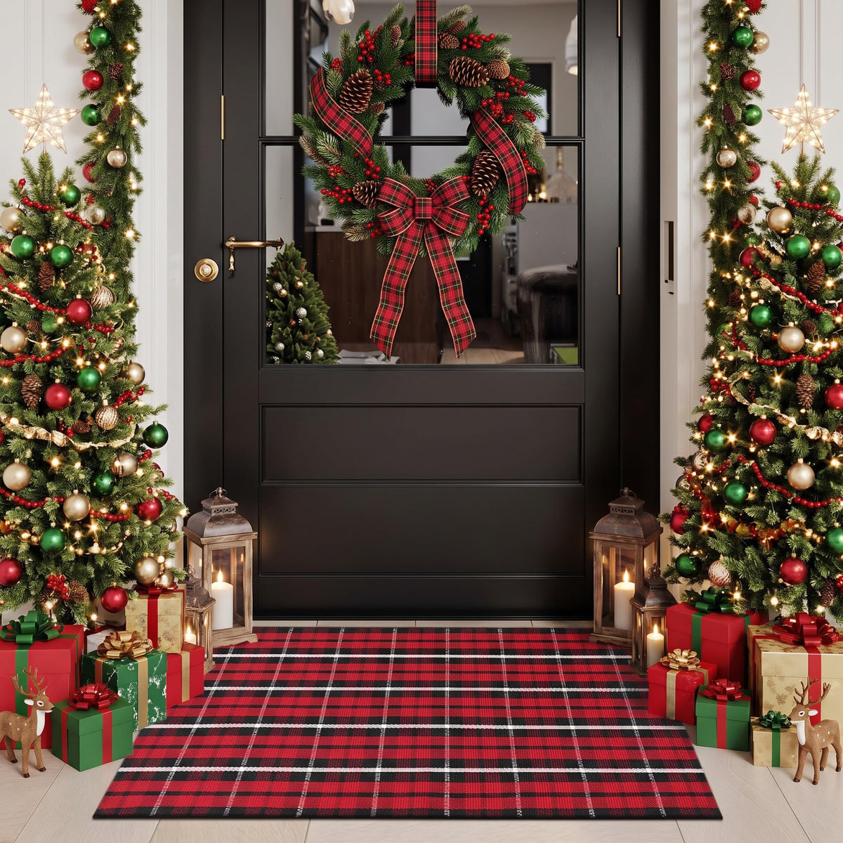 MUBIN Blue White Plaid Cotton Rug, 27.5x43