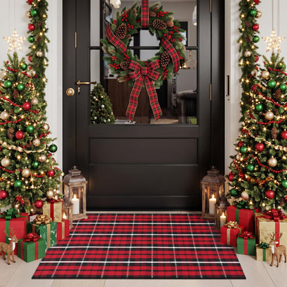MUBIN Blue White Plaid Cotton Rug, 27.5x43