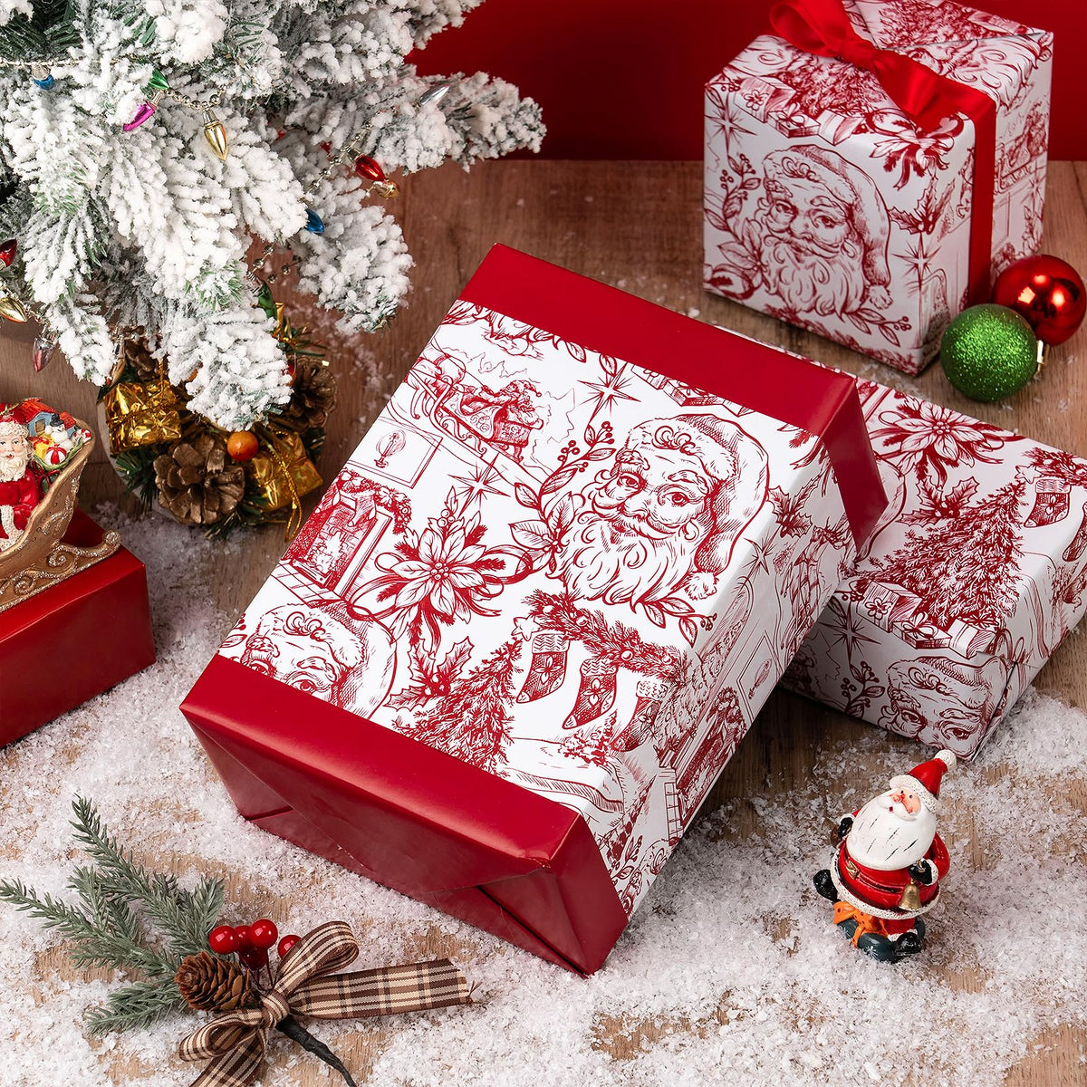 Reversible Toile Christmas Wrapping Paper