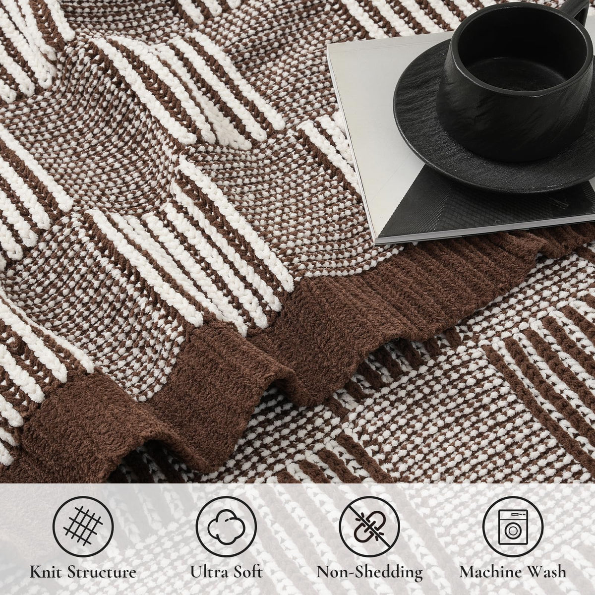 Checkered Knit Throw Blanket, Blue, 50 x 60 Inch