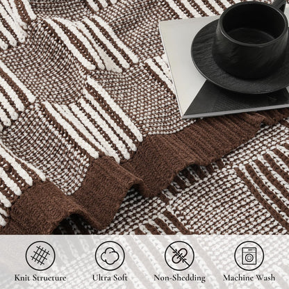 Checkered Knit Throw Blanket, Blue, 50 x 60 Inch