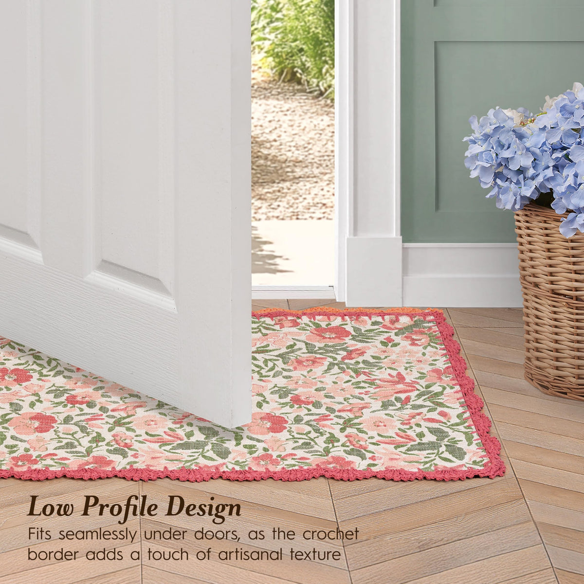 Laura Ashley Indigo Floral Crochet Border Runner Rug