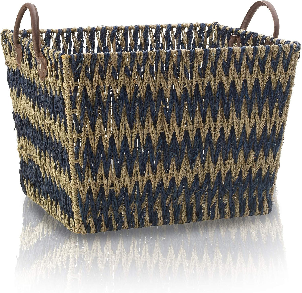 Scott Living Blue Chevron Seagrass Baskets, Set of 3