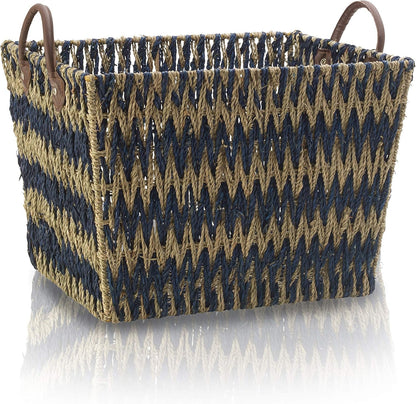 Scott Living Blue Chevron Seagrass Baskets, Set of 3