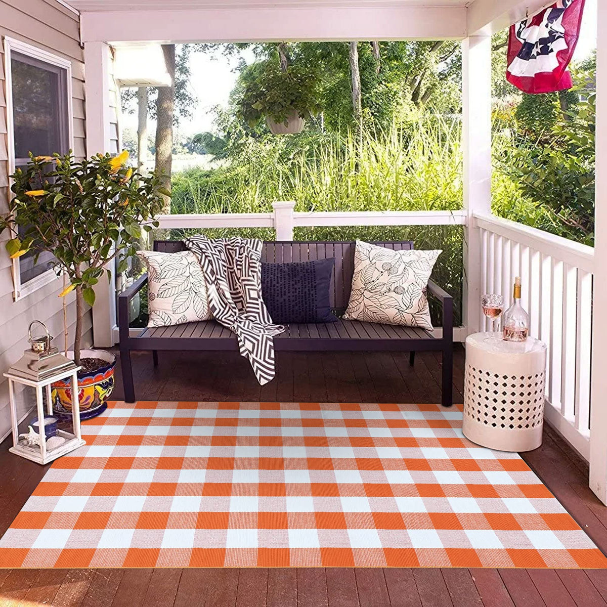 SEEKSEE Blue Buffalo Plaid Porch Rug, 27.5x43