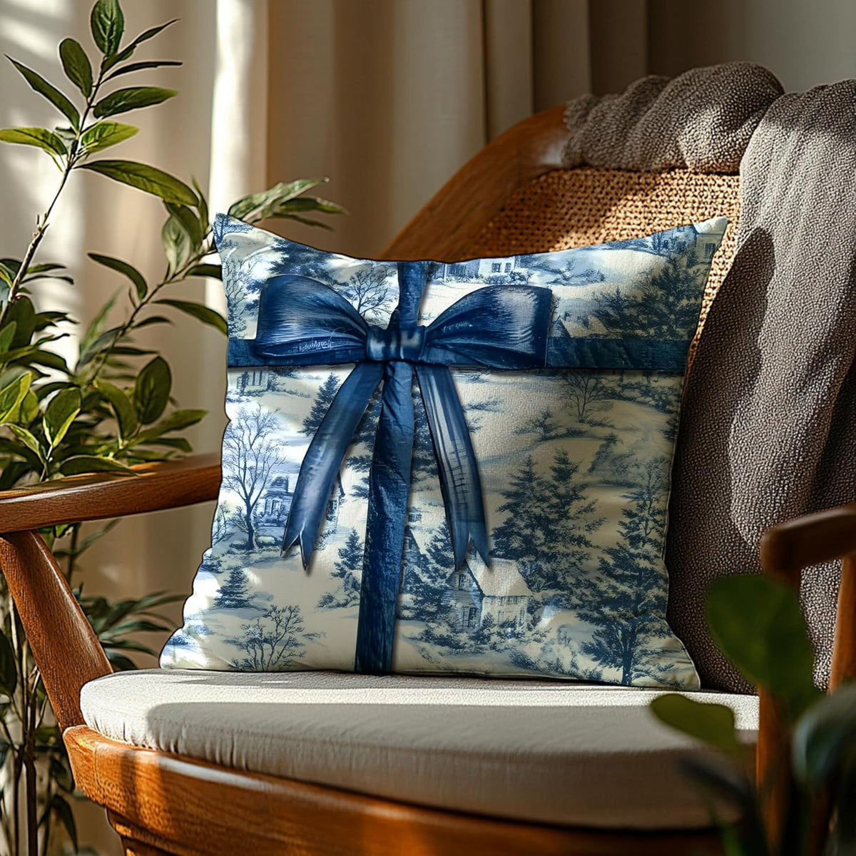 Blue Christmas Toile Pillow Covers, 18x18, Set of 2