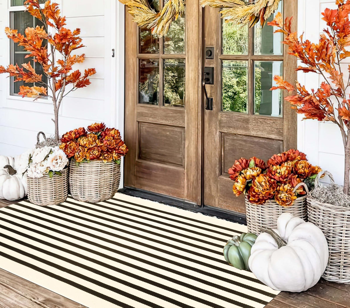 Light Blue Buffalo Plaid Cotton Door Mat, 24x35