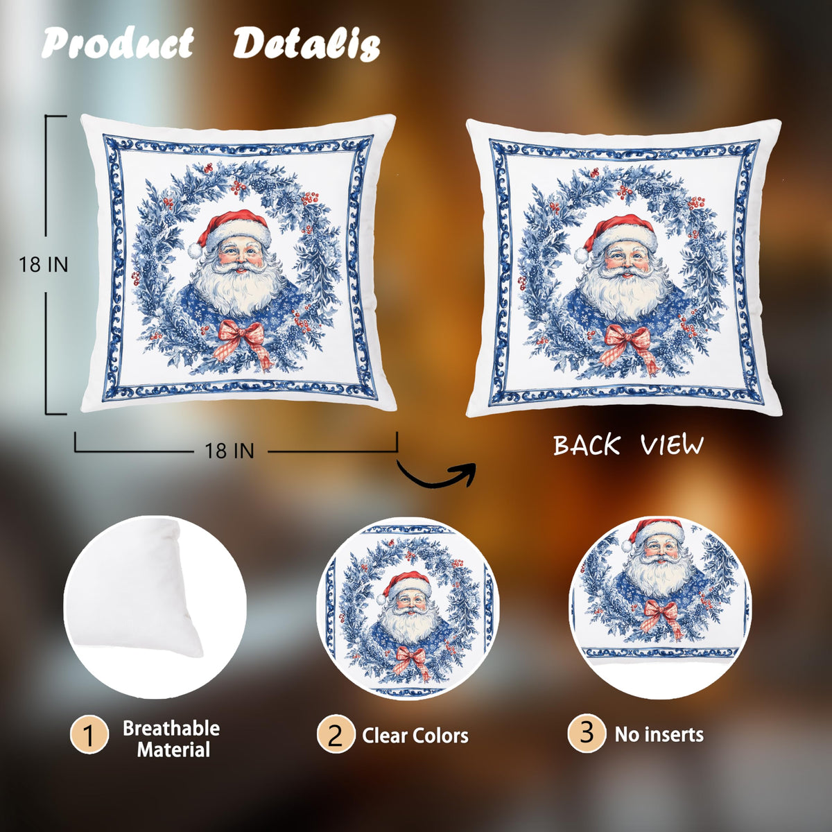 Blue Christmas Toile Pillow Covers, 18x18, Set of 2