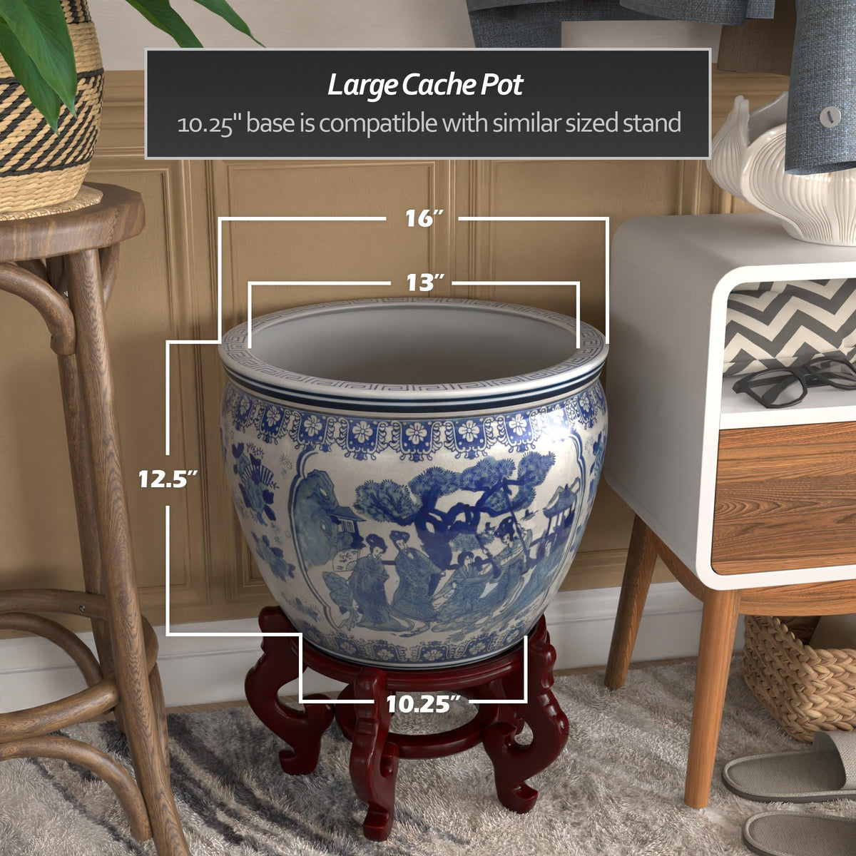 Ladies Blue and White Porcelain Fishbowl Planter