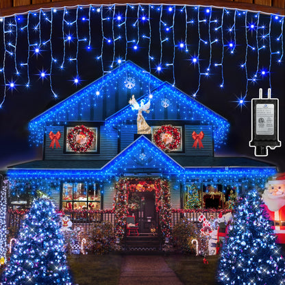 Blue and Cool White Icicle Lights, 164 ft