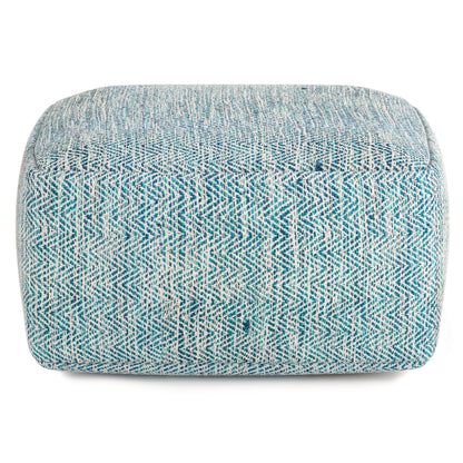 Simpli Home Cowan Blue Wool Square Pouf