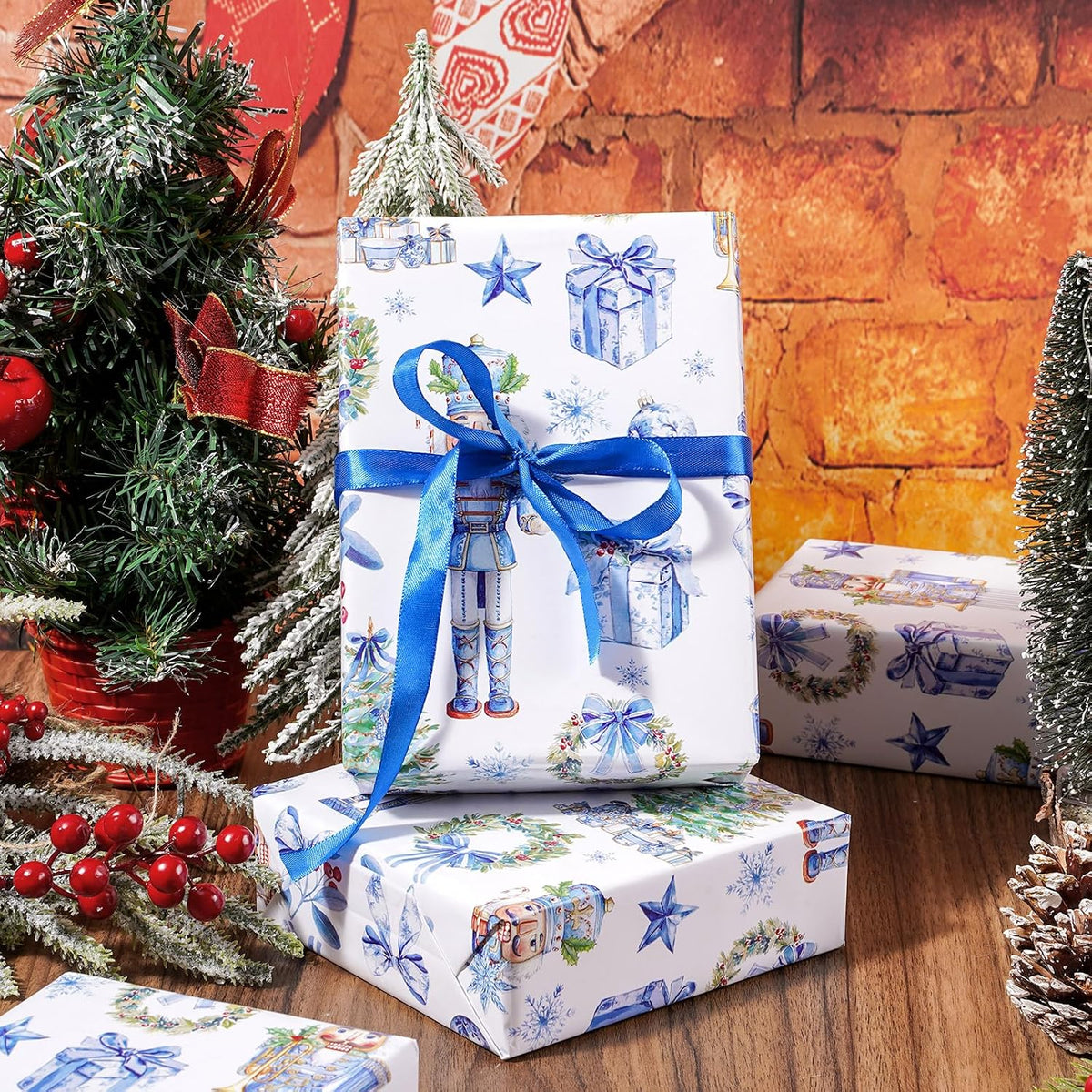 Blue Nutcracker Christmas Wrapping Paper, Mini Roll