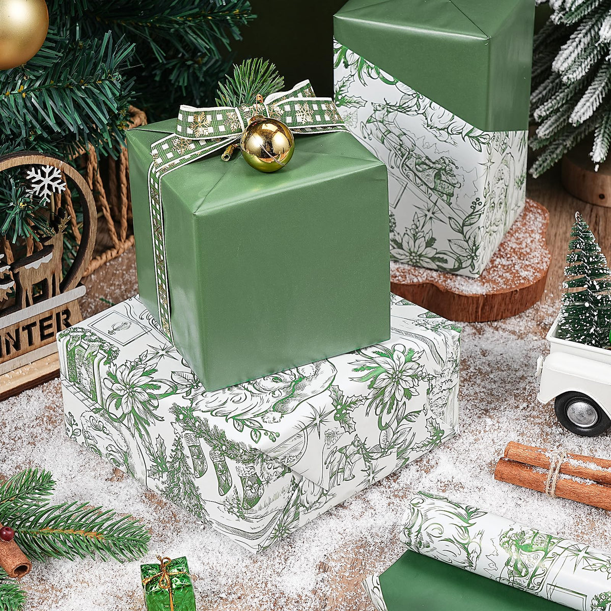 Reversible Toile Christmas Wrapping Paper