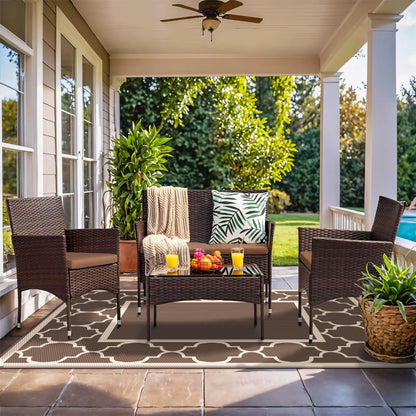 Blue and White Reversible Outdoor Rug, 5x8