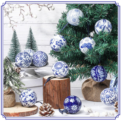Blue and White Porcelain Christmas Balls, Set of 6 or 12