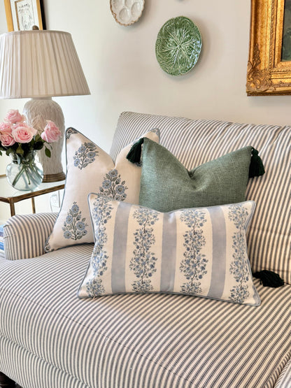 Camille Blue Floral Block Print Pillow Cover