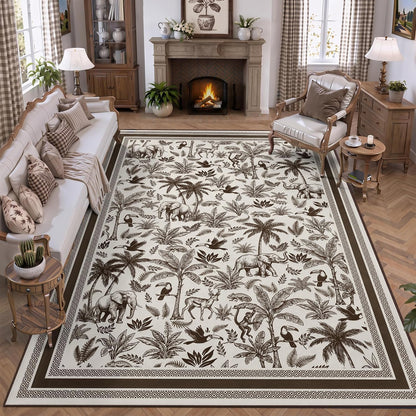 Washable French Toile Area Rug