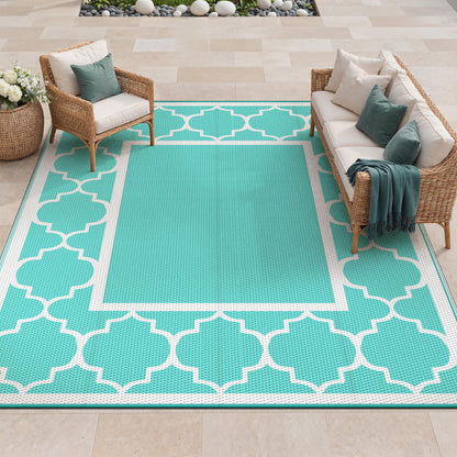 Blue and White Reversible Outdoor Rug, 5x8
