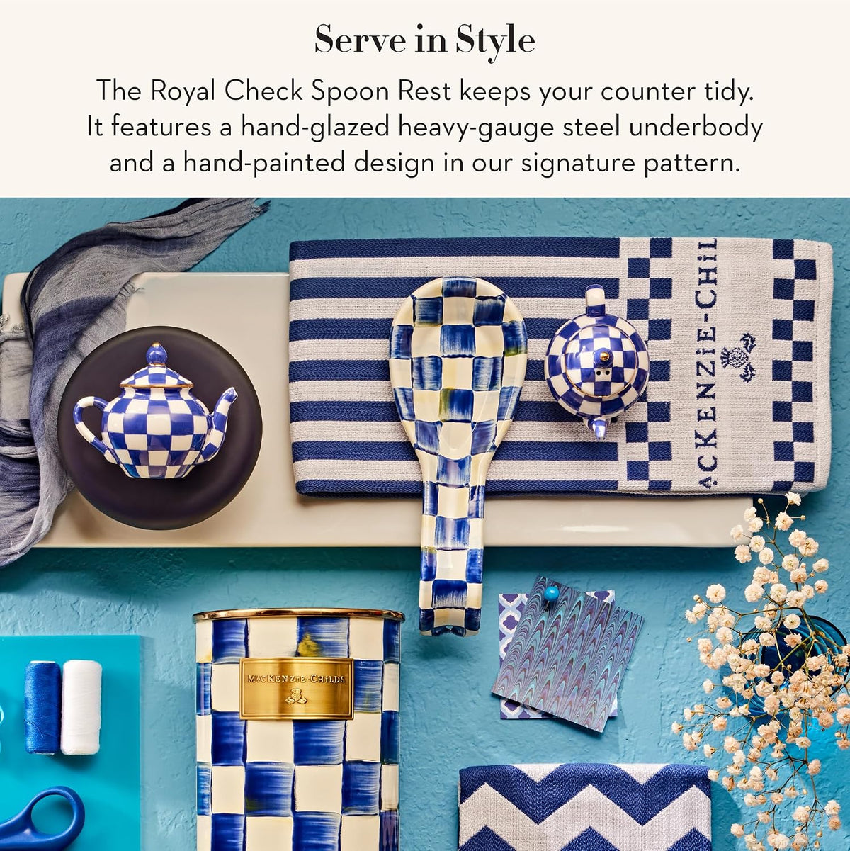 MacKenzie-Childs Enamel Spoon Rest, Royal Check