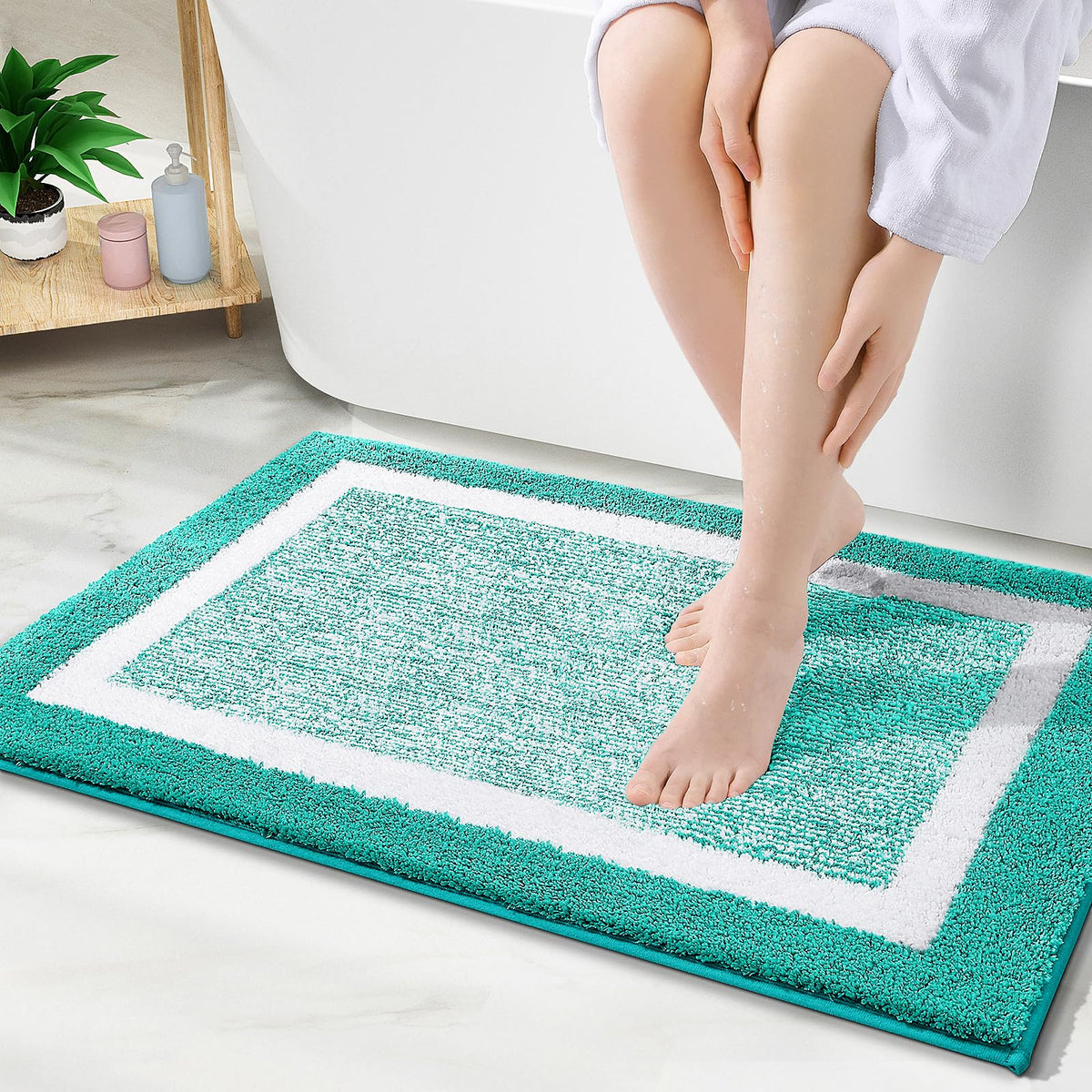 Navy and White Microfiber Bath Rug, 36 x 24