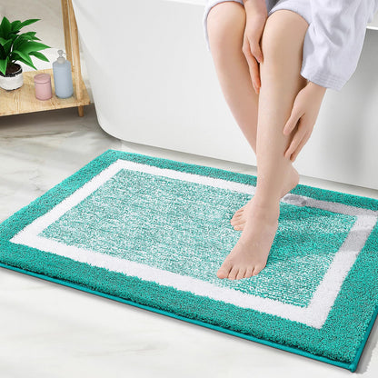 Navy and White Microfiber Bath Rug, 36 x 24