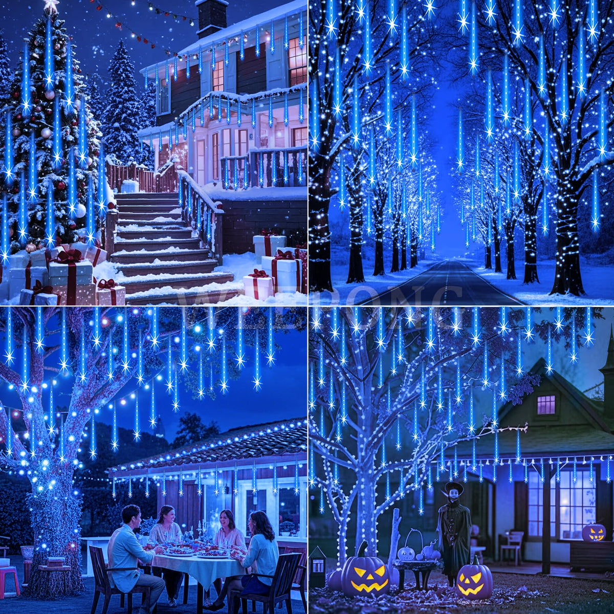 Blue Meteor Shower Christmas Lights, 8 Tubes