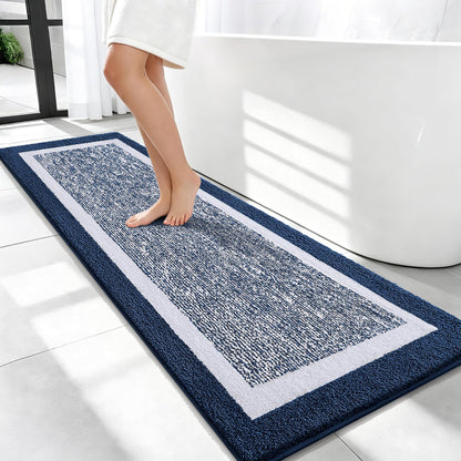Navy and White Microfiber Bath Rug, 36 x 24