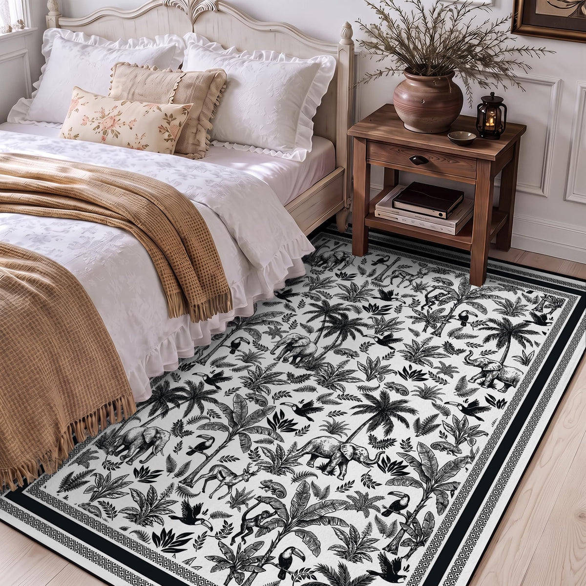 Washable French Toile Area Rug