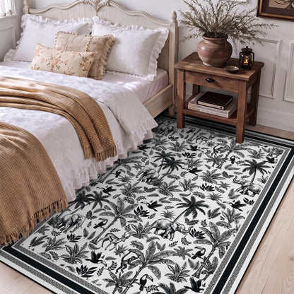 Washable French Toile Area Rug