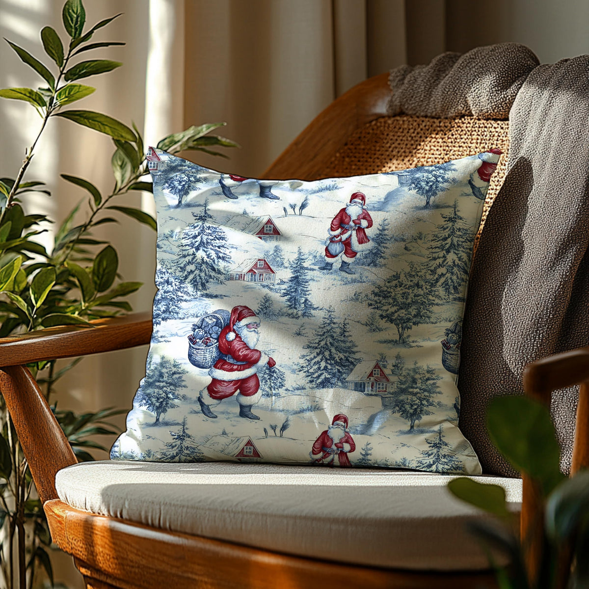 Blue Christmas Toile Pillow Covers, 18x18, Set of 2