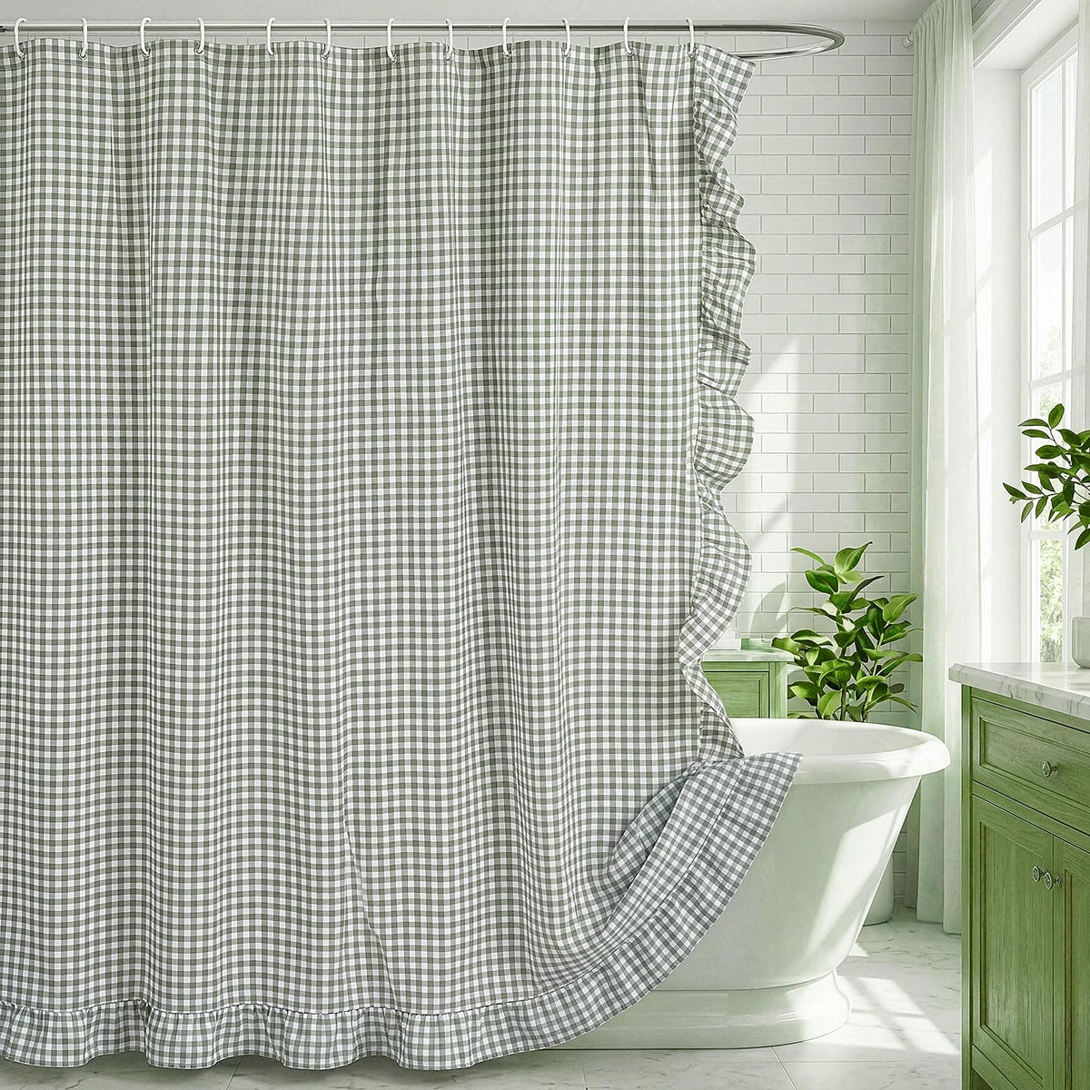 Ruffled Gingham Shower Curtain, 72 x 72
