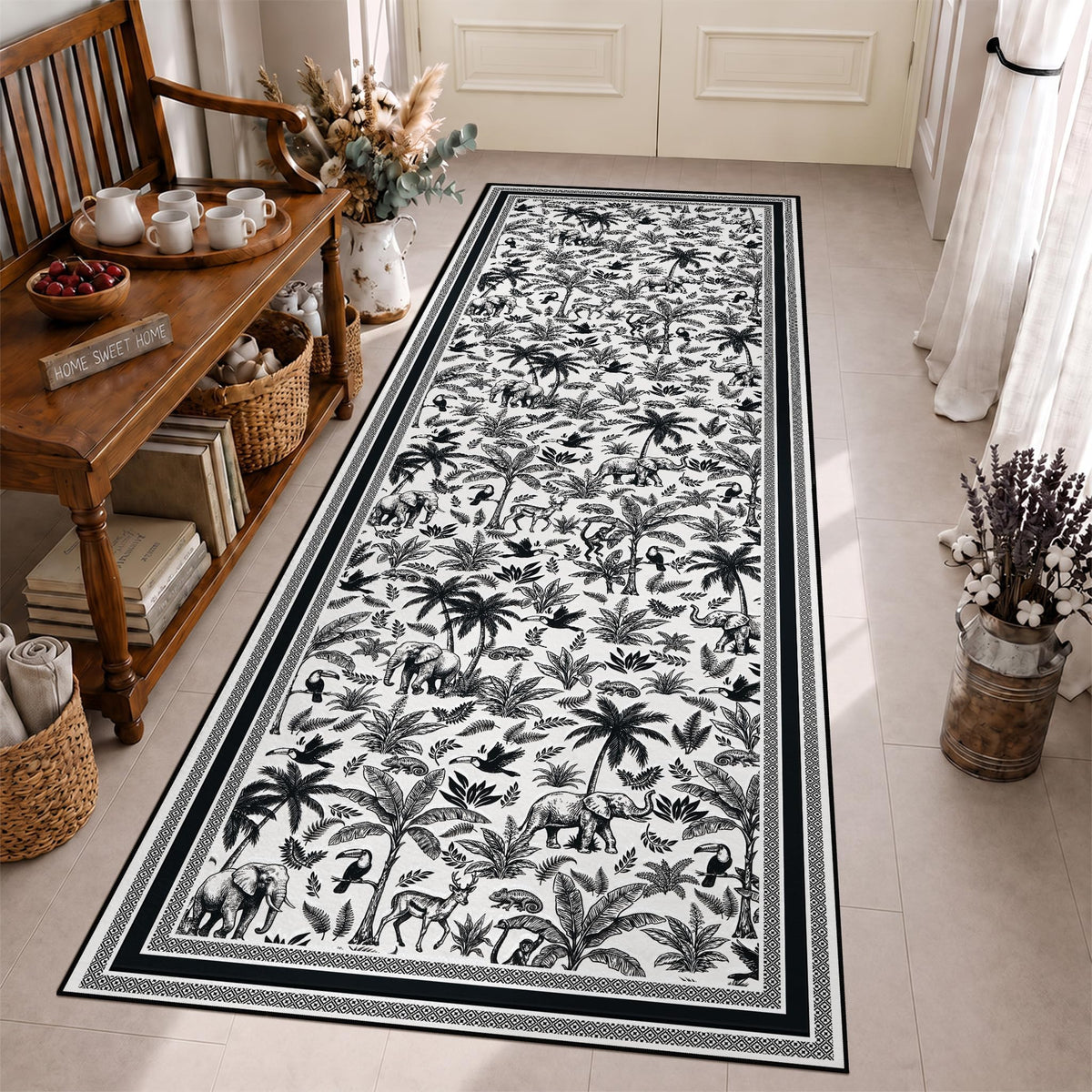 Washable French Toile Area Rug