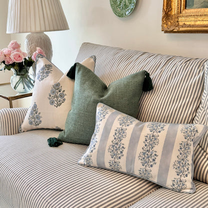 Camille Blue Floral Block Print Pillow Cover