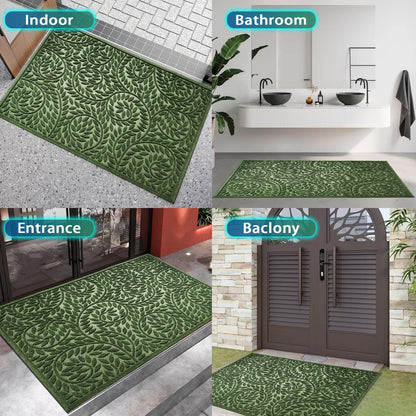 Blue Leaf Front Door Mat, Non-Slip Rubber