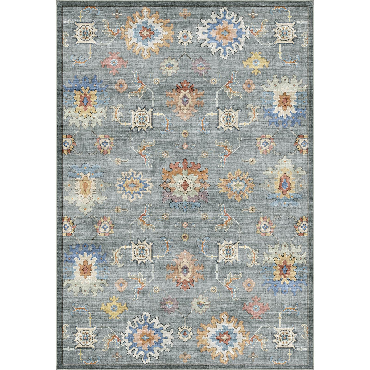 Washable Area Rug, Delft Blue Vintage Floral