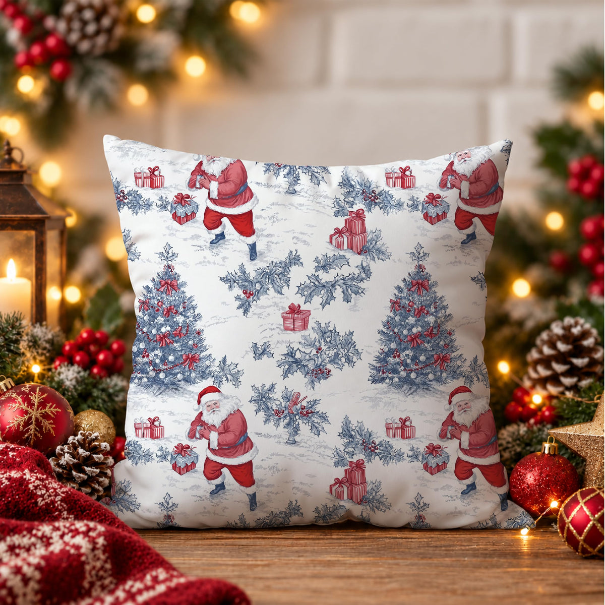 Blue Christmas Toile Pillow Covers, 18x18, Set of 2