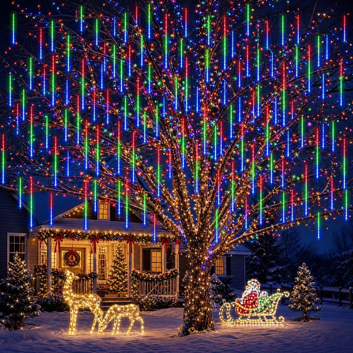 Aukora Blue Meteor Shower Lights