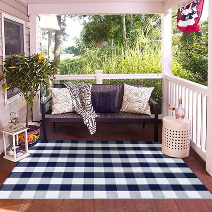 SEEKSEE Blue Buffalo Plaid Porch Rug, 27.5x43