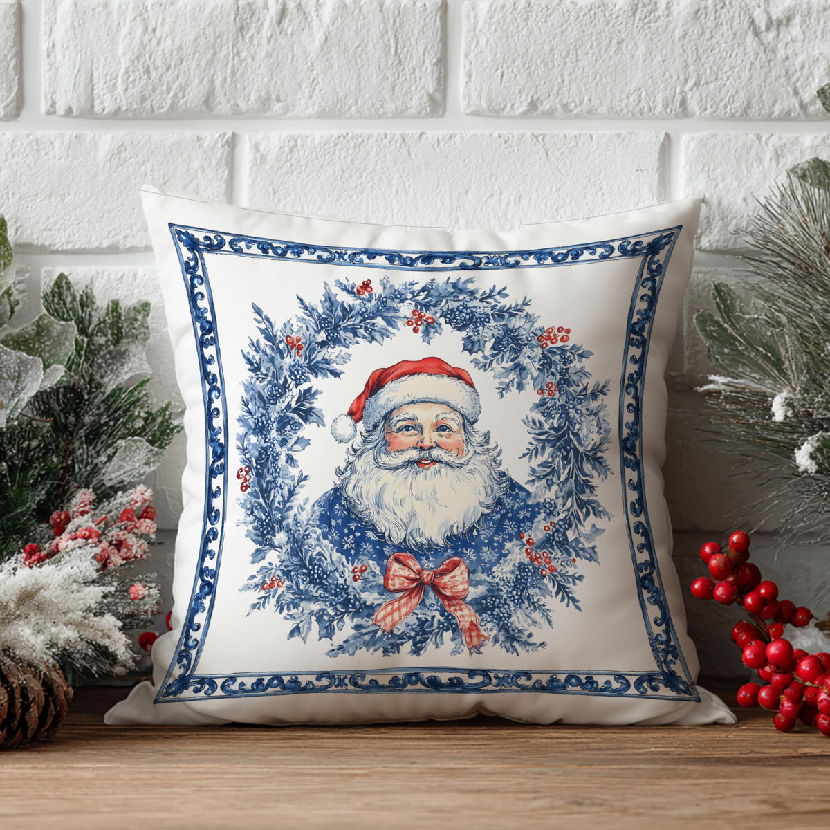 Blue Christmas Toile Pillow Covers, 18x18, Set of 2