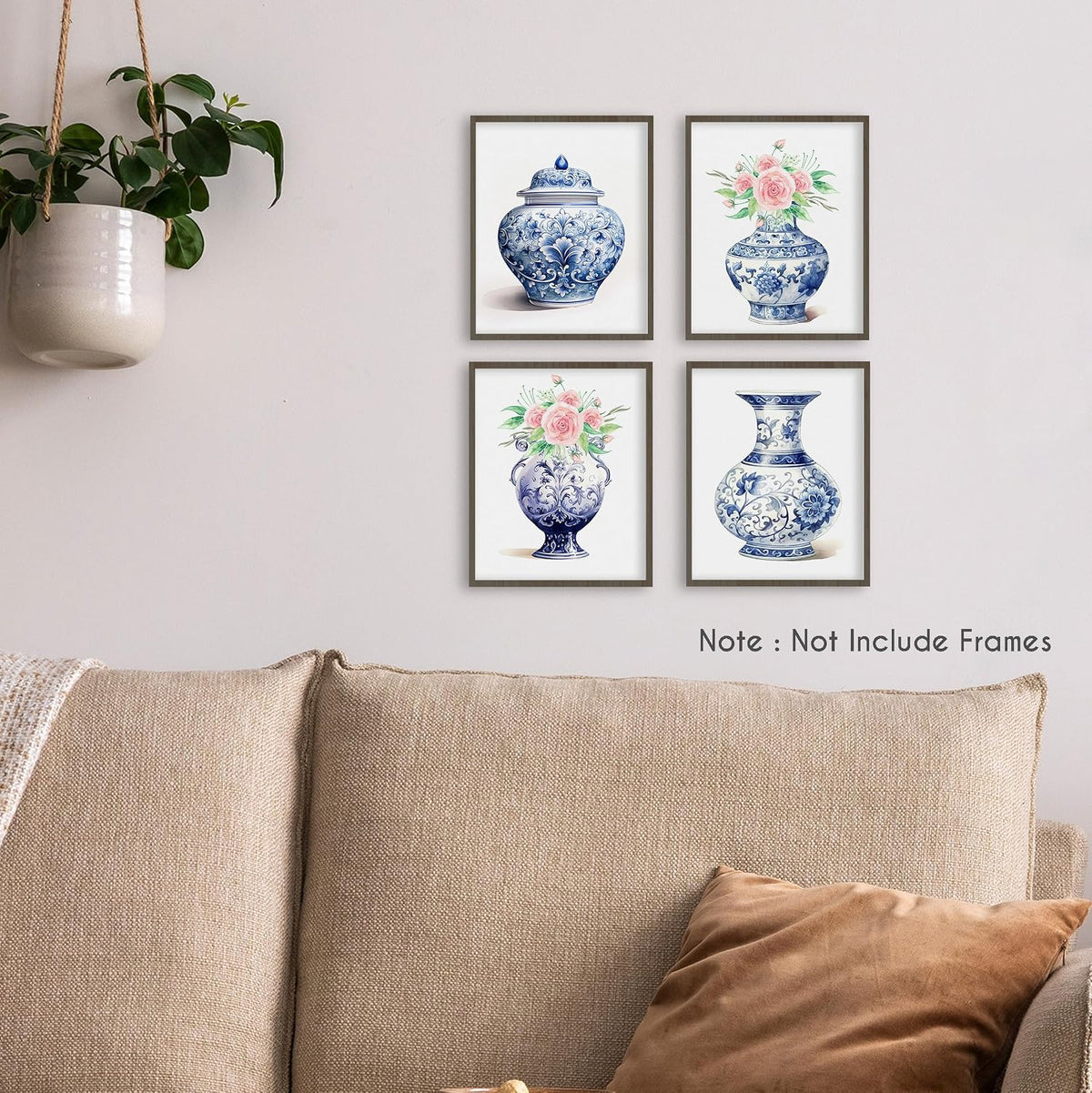 Blue and White Porcelain Vase Prints, Set of 4