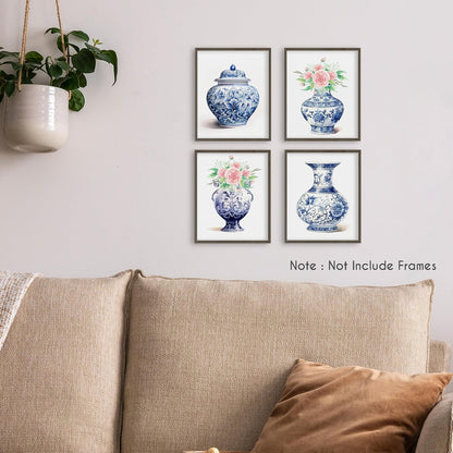 Blue and White Porcelain Vase Prints, Set of 4