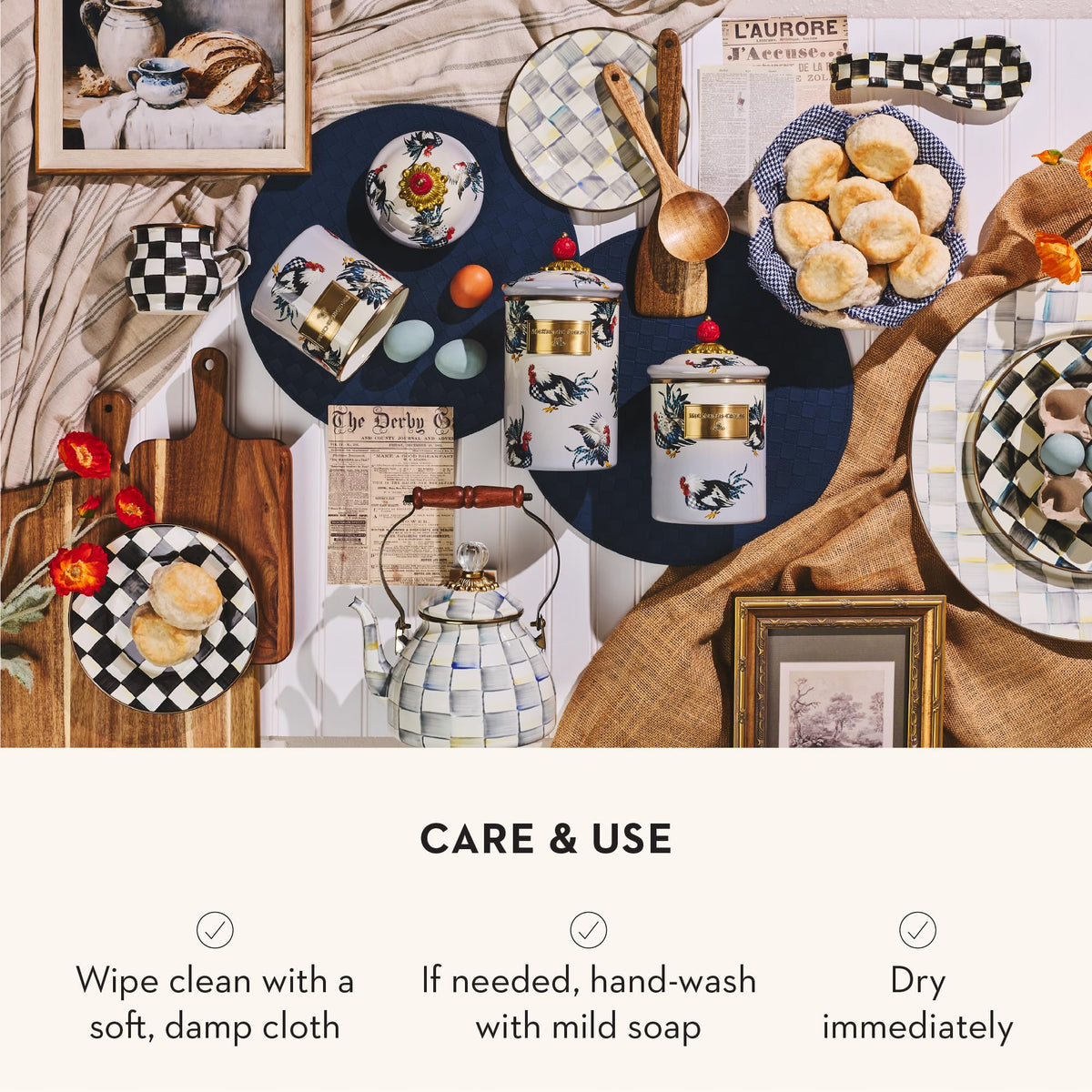MacKenzie-Childs Enamel Canister Set, Royal Check