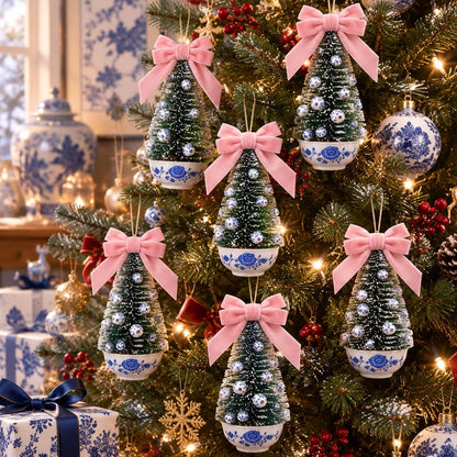 Blue and White Chinoiserie Topiary Ornaments, Set of 6