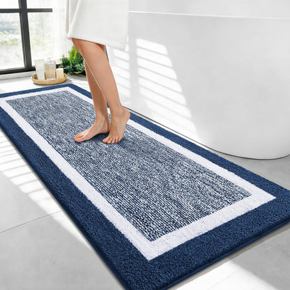 Navy and White Microfiber Bath Rug, 36 x 24