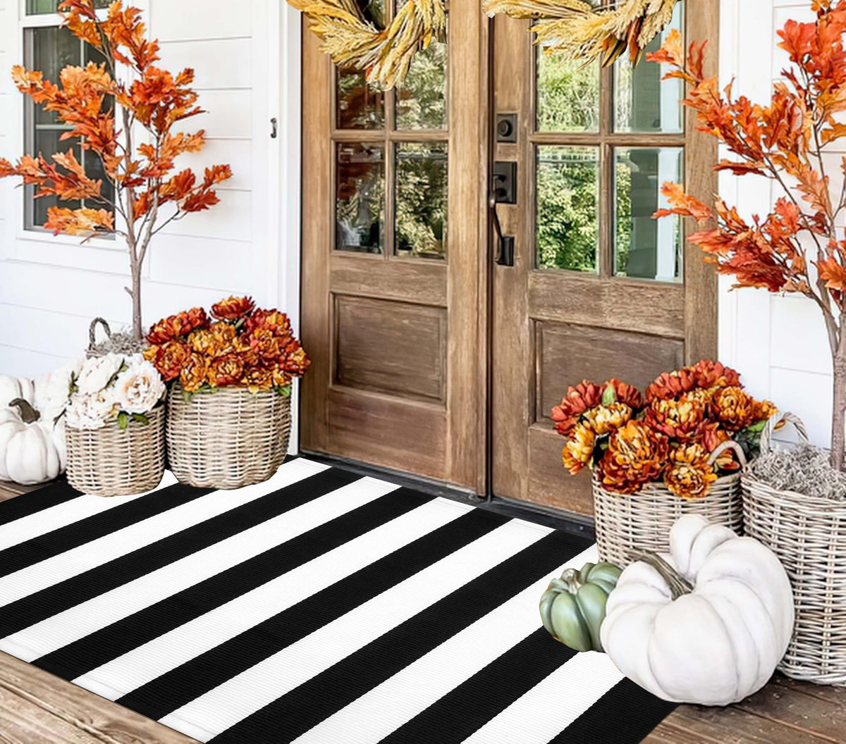 Light Blue Buffalo Plaid Cotton Door Mat, 24x35