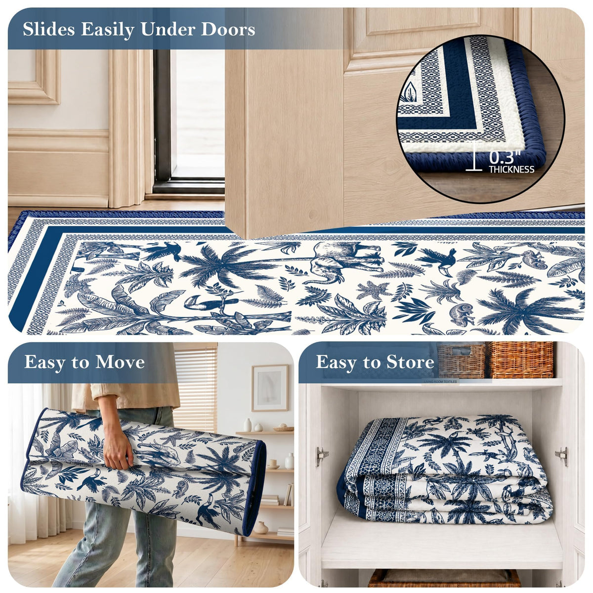 Washable French Toile Area Rug