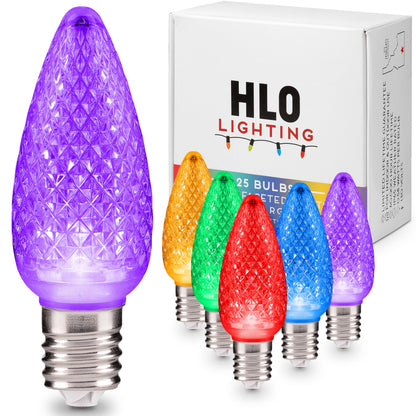 Blue C9 Faceted LED Christmas Bulbs, Set of 25